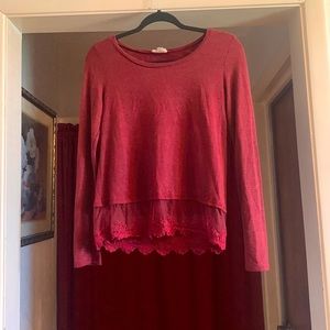 This shirt is a L.A. Hearts brand, size small, maroon color